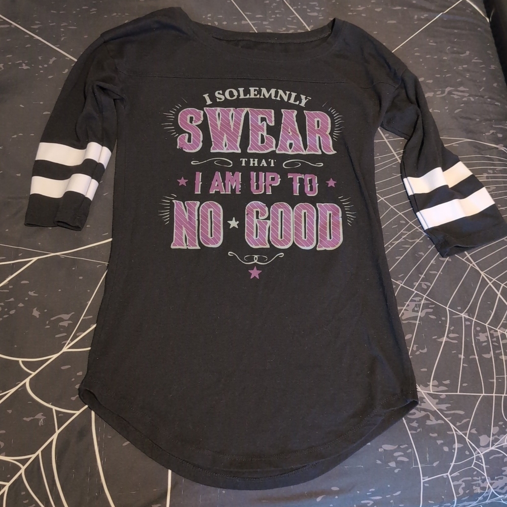 Warner Bros. Black Long Sleeve Tee with Purple Print